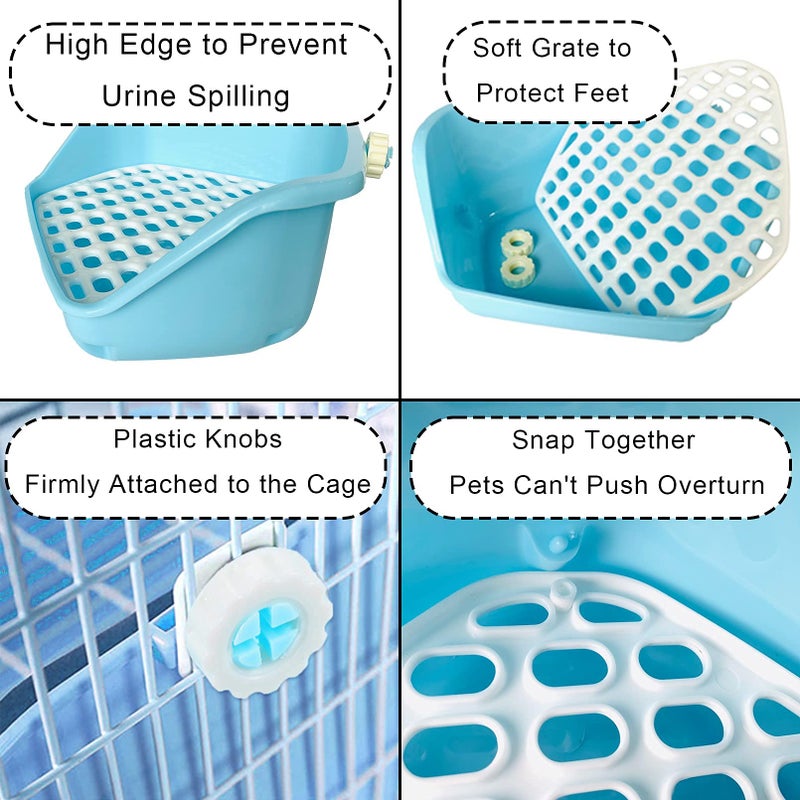 kathson Rabbit Litter Box Pet Toilet Cage Box Potty Trainer Corner with Small Animal Cage Cleaner Broom Brush Dustpan for Bunny Chinchilla Guinea Pig Ferret(Blue) - Image 2